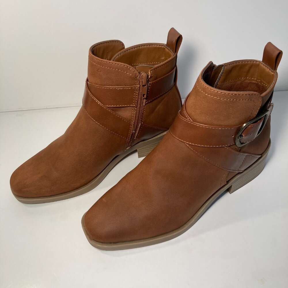 Time & Tru Brown Ankle Booties/ Size 6.5/ Faux Leather Zip Boots